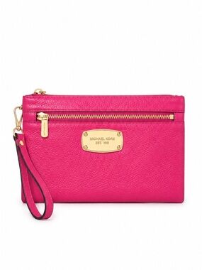 Michael Kors Hot Pink Leather Wristlet Clutch with Gold Hardware